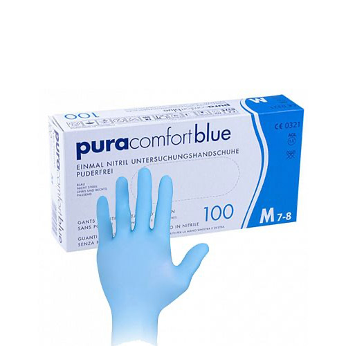Vienkartinės nitrilo pirštinės be pudros Pura Blue M 100 vnt.