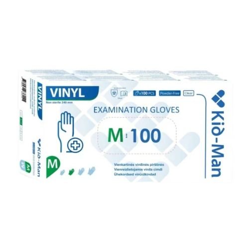 Vinilinės baltos pirštinės Kid-Man M 100 vnt – kuryba.eu