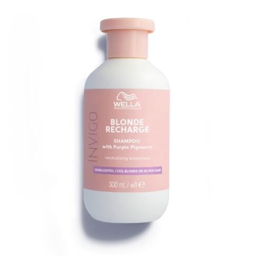 Geltoną atspalvį neutralizuojantis plaukų šampūnas Wella Invigo Blonde Recharge Shampoo 300ml